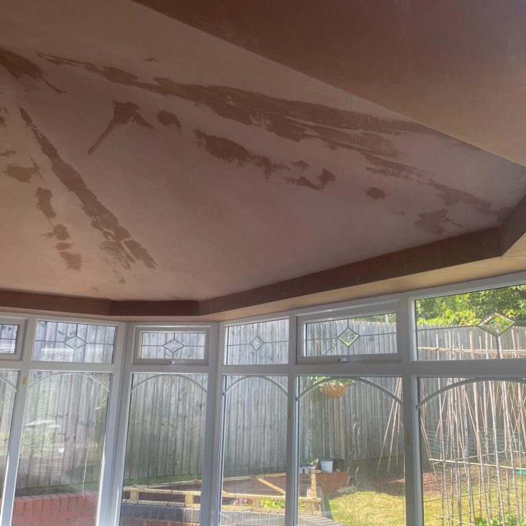 Ceiling newly plastered , viewed from inside a room.