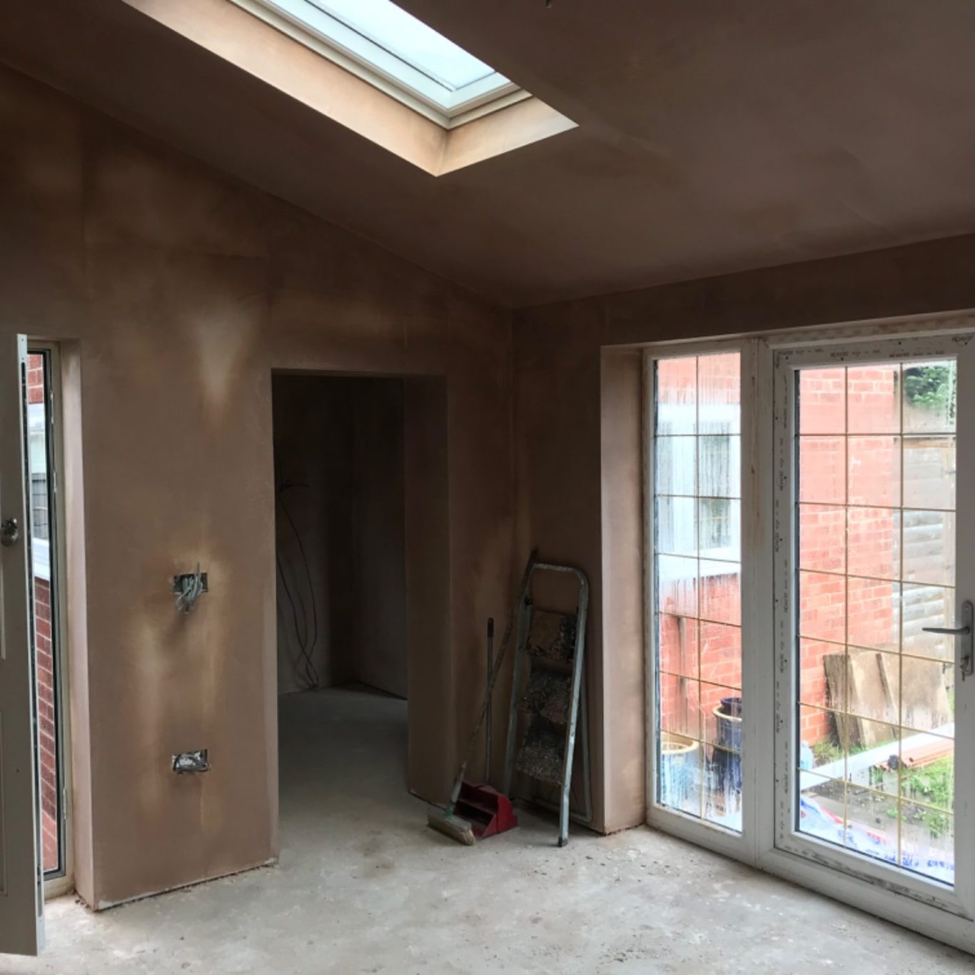 Plasterboarded kitchen extension and finished in multi finish plaster.